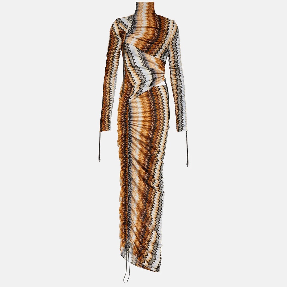 Missoni Zigzag Ruched Turtleneck Maxi Dress